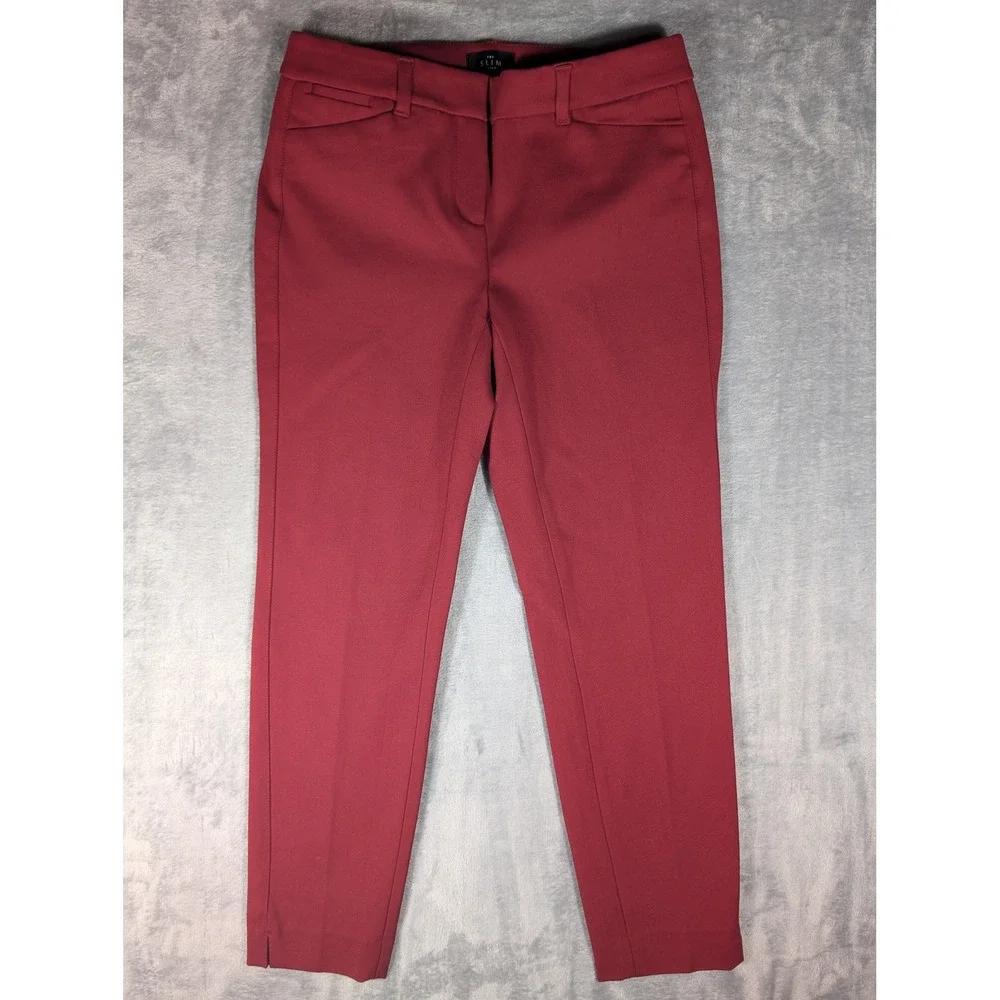 White House Black Market The Slim Ankle Pant Burgundy Maroon Work Trouser Size 2